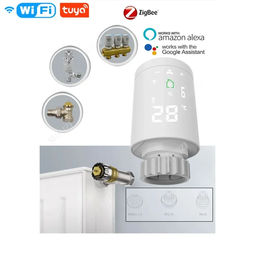2026 20252021 New Arrival Tuya ZigBee WiFi Smart Radiator Thermostat for Alexa with 6pcs TRV+1 Gateway