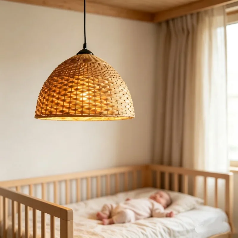 Hollow Woven Wicker Pendant Lampshade Dome Rattan Light Shade Newborn Photo Shoot Furniture Baby Studio Shooting Scene Prop