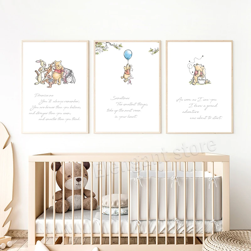 Winnie The Pooh Quote Art Print Classic Bear Tale Poster Classic Cartoon Pooh Illustrations Canvas Painting Kids Room Wall Decor