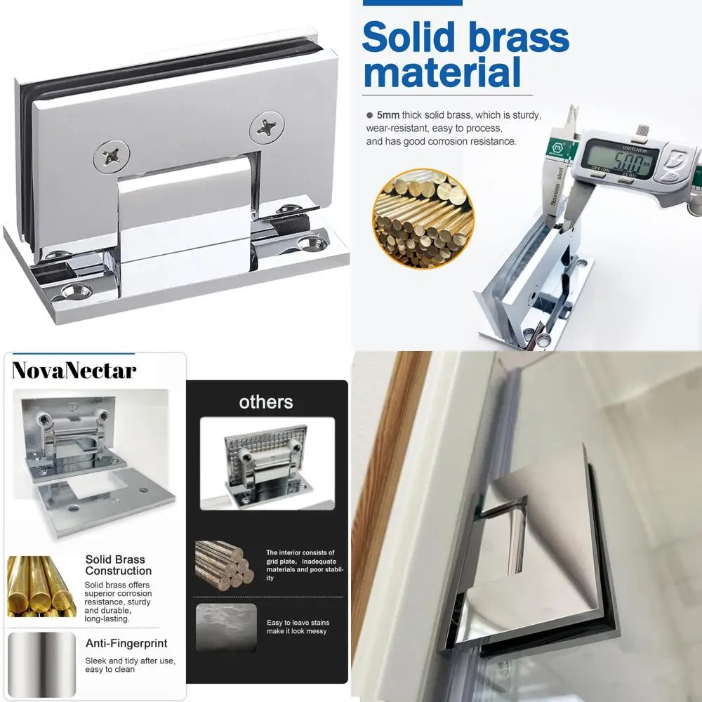 

Heavy Duty 90 Degree Brass Glass Door Hinges for Shower Door Hardware Replacement, Fits 5/16 to 1/2 Inch Thickness