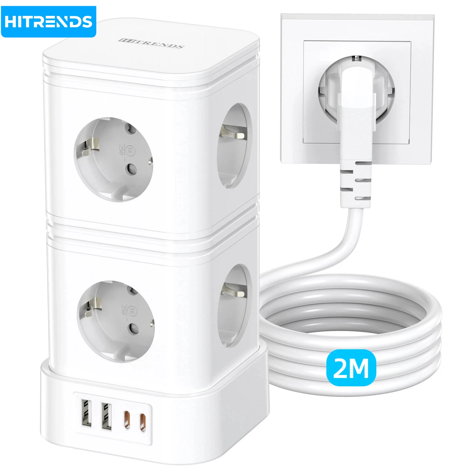 

Многофункциональный сетевой фильтр 12-в-1, 8 розеток AC + 2 USB-C + 2 USB-A с быстрой зарядкой, защита от перегрузки, кабель длиной 2 метра, подходит для офиса, дома/кухни.
