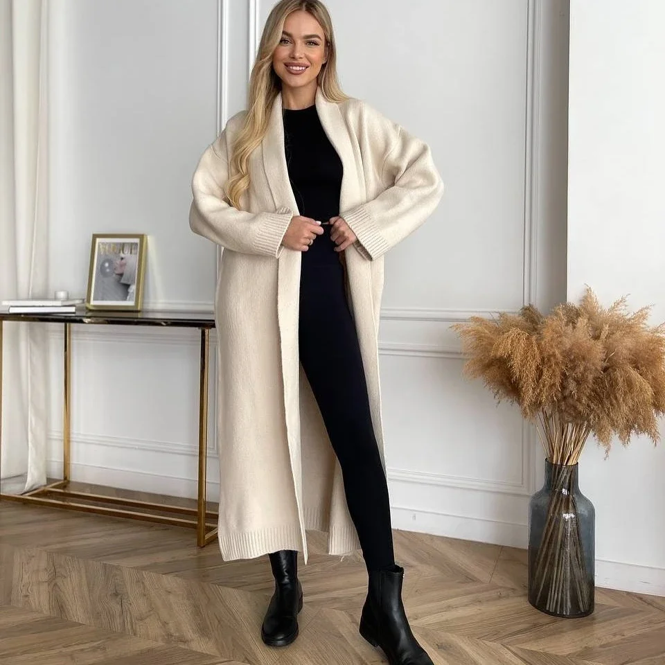 

Women Casual Cardigan Knitted Loose Sweaters Cardigans Elegant V Neck Long Batwing Sleeves Mid Length Jumpers Knitwear Sweaters