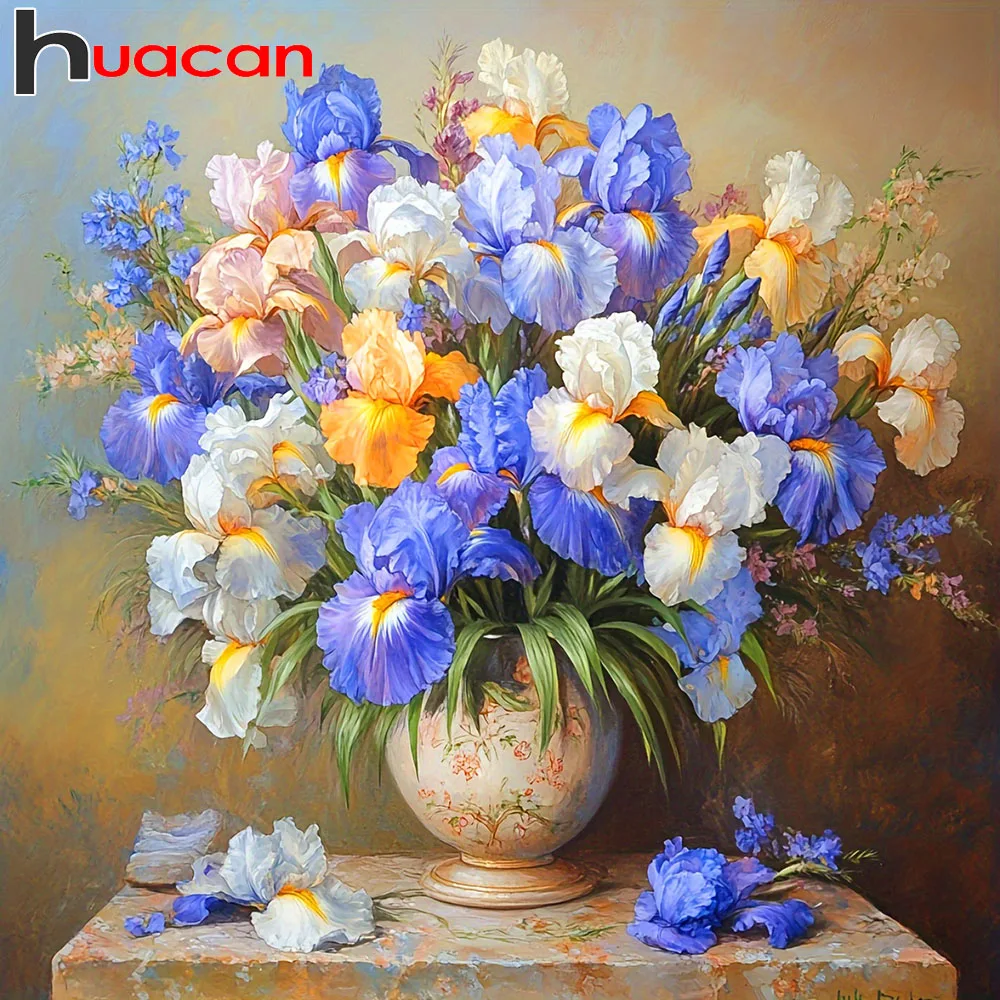 Huacan DIY Diamantmalerei Iris-Vase Diamant-Stickerei Blumen Komplettset Dekorative Gemälde