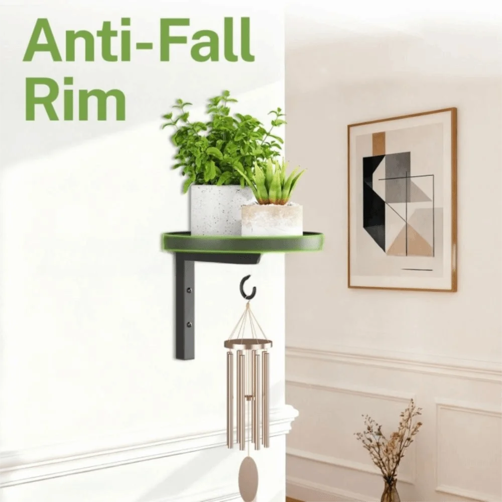 Carbon Steel Plant Display Stand Waterproof Raised Tray Edge Wall Plant Hanger with Hook Space Saving Hanging Plant Brackets