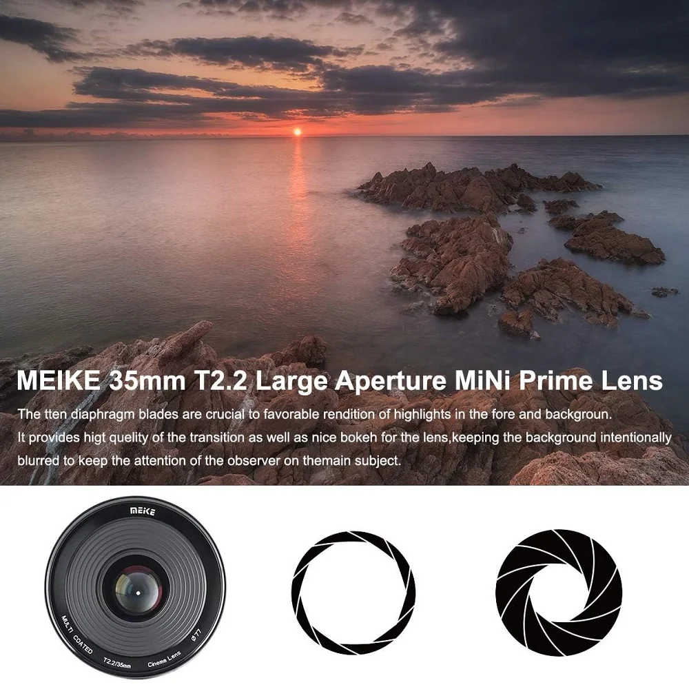 Meike 35mm T2.2 Cinema Cine Lens for Olympus Panasonic Lumix M4/3 Mount OM-D E-M5 E-M1 EM 10 Mark ii iii GH5 GH6 G85 BMPCC 4K