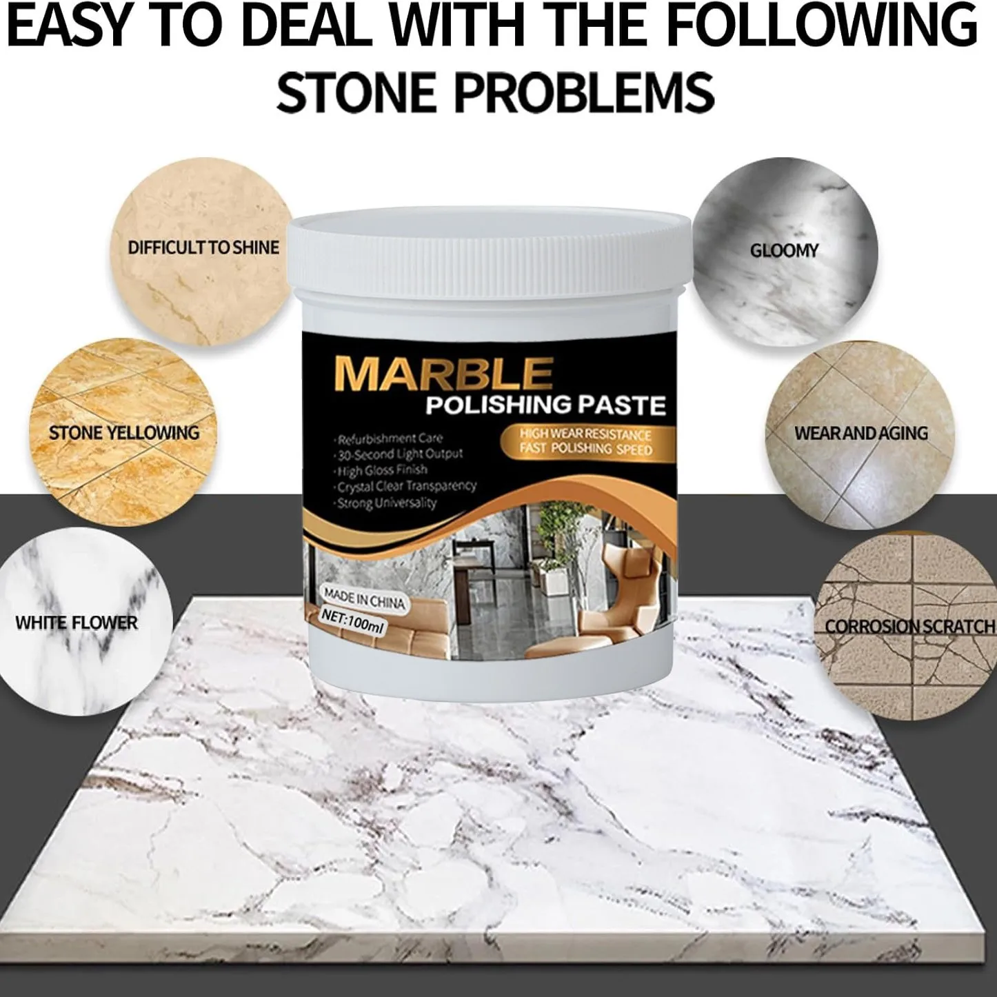 Polishing Wax For Granite Marble Soapstone Quartz Countertop Shine Restorer For Floor Counter Tub Porcelain Sink Bathroom