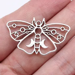 WYSIWYG 10pcs 37x22mm Antique Silver Color Hollow Moon Moth Charms Pendant For DIY Jewelry Making Jewelry Craft Findings
