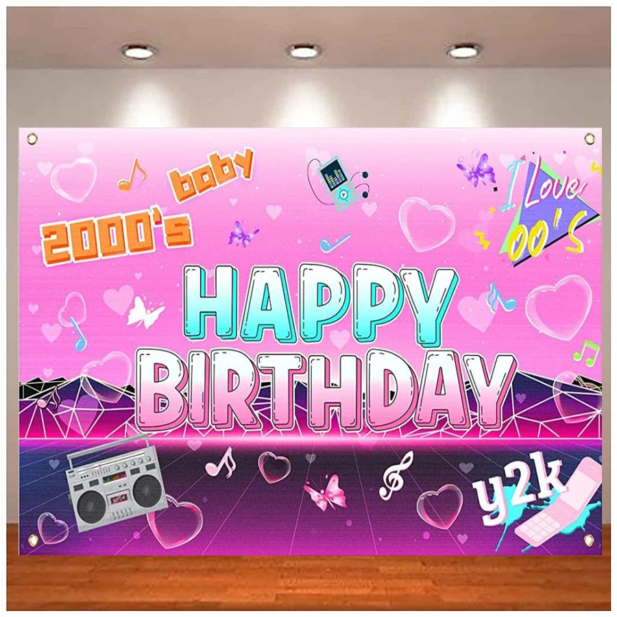 Photography Backdrop 2000s Theme Birthday Party Neon Party Background Decorations Y2k Pink Hip Hop Blues Dance Banner For Girl