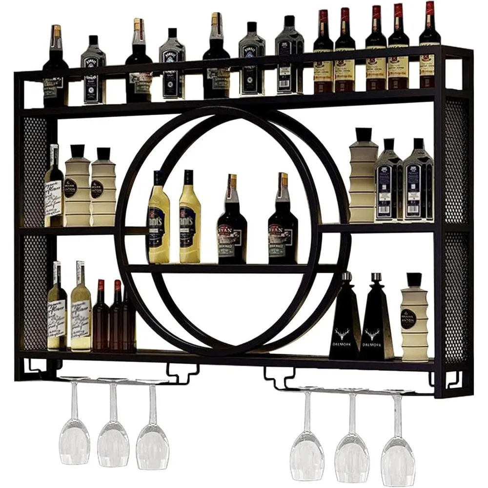 Wall Mounted Wine Rack, Hanging Metal Round Wine Rack Cabinet, Multifunctional Storage Rack, Vintage Style Wine Bottle Shelf, wi