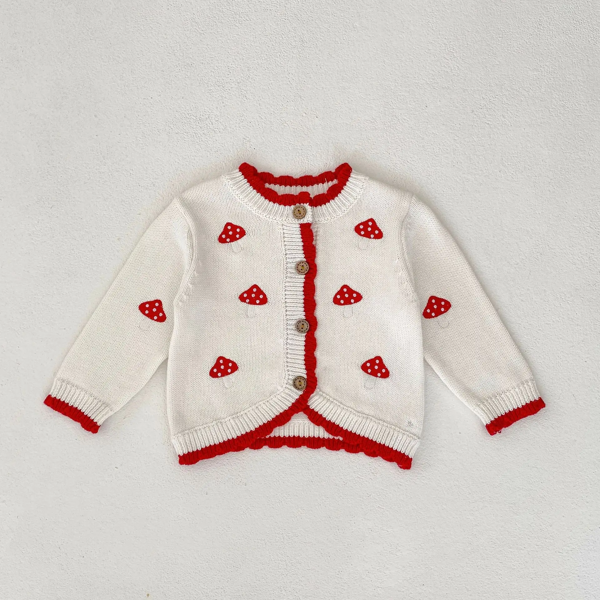 Angoubebe 555C156 2023 Infant Baby Girls Mushroom Embroidery Long-sleeved Cardigan