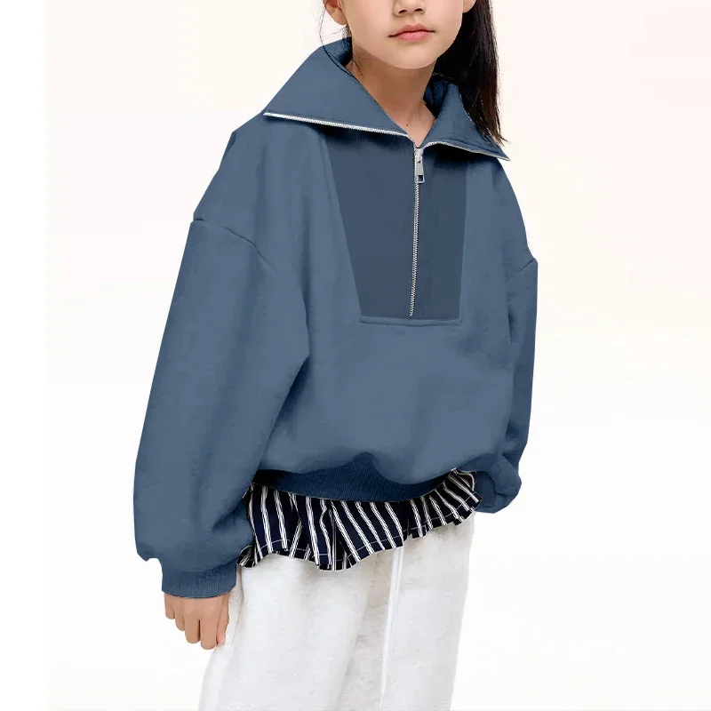 

Autumn Winter New Children's Cotton Half-Zipper Sweatshirt Fashion Streetwear Boys And Girls Lapel Long-Sleeved Pullover Sweater