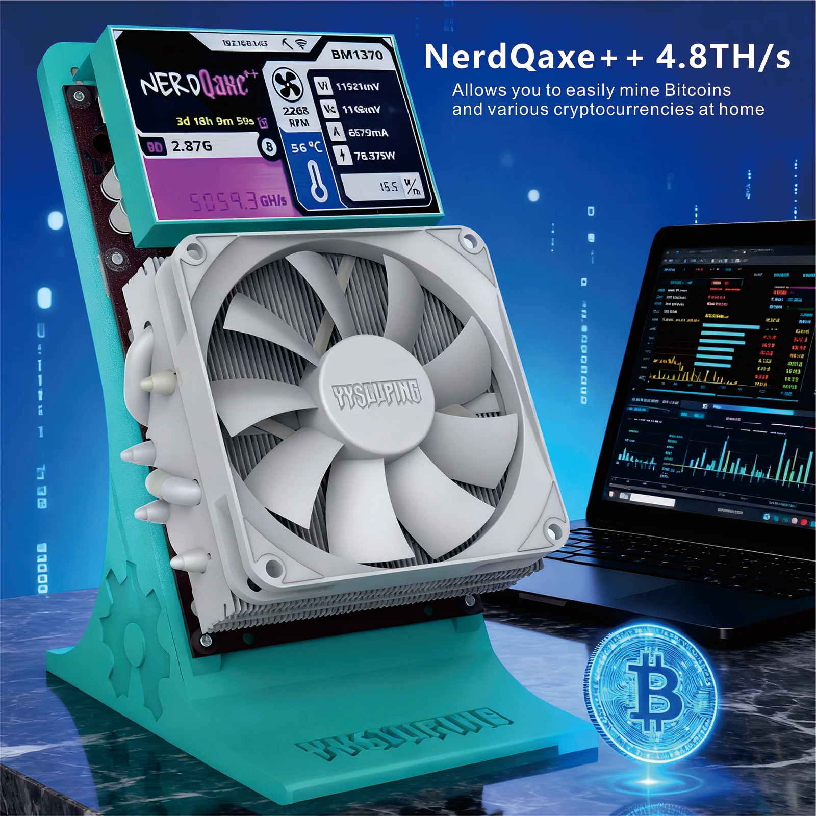 2025 آلة تعدين Bitaxe NerdQaxe ++ Blue BTC الجديدة، مع قوة حوسبة 4.8TH/s، استهلاك الطاقة 75 وات، وإمدادات الطاقة #3