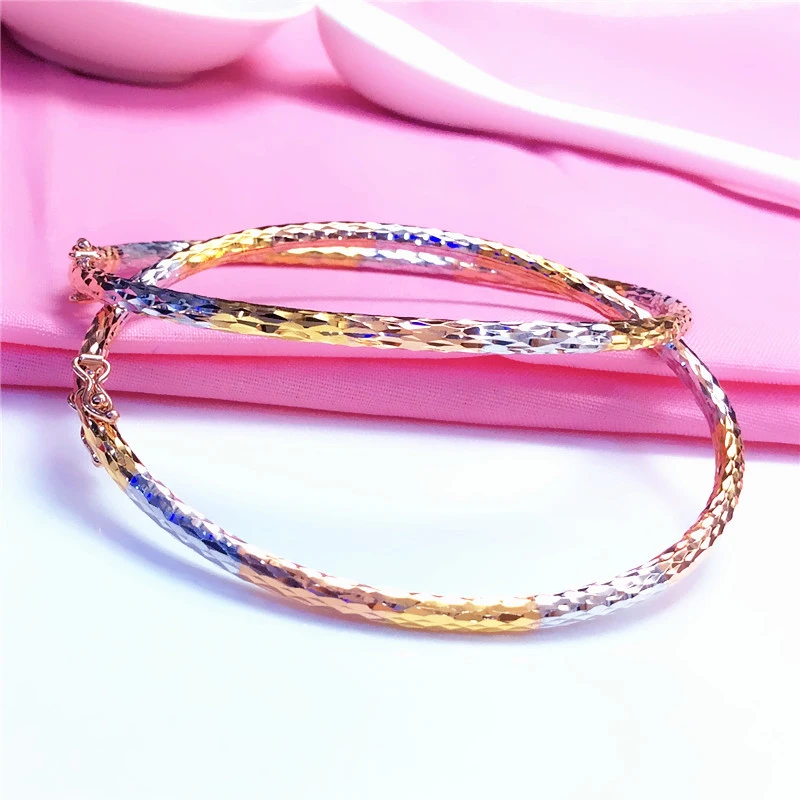 585 Purple Gold Plated 14K Rose Gold Shiny Tricolor Bracelet For Women Fashion Exquisite Light Luxury Engagement Jewelry