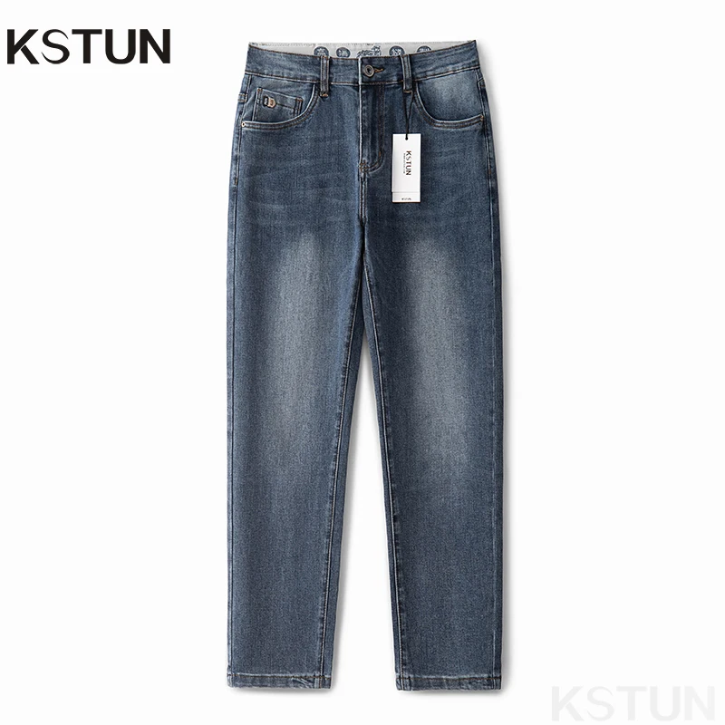 

KSTUN Blue Jeans Men Stretch Male Denim Pants Casual Slim Straight High Quality Brand 2024 Newly Men's Clothing Long Trousers