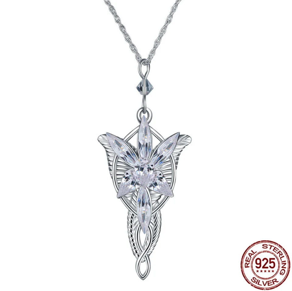 925 Sterling Sliver Wedding Jewelry Lord Princess Arwen Evenstar Pendant Necklaces for Women Arwen Crystal Valentine's Girl Gift