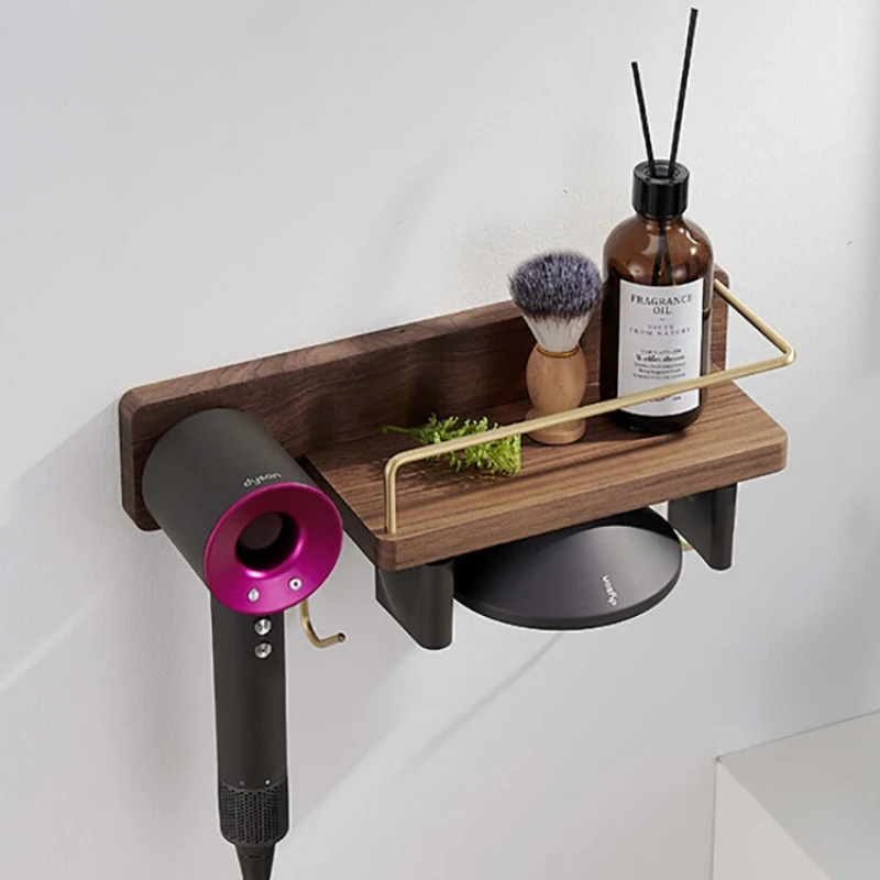 Dyson Blower Rack for Home Decor, Bathroom Storage, St Nozzles, Hair Dryer Holder, Walnut Wood Organizer, Wall Mount Rack