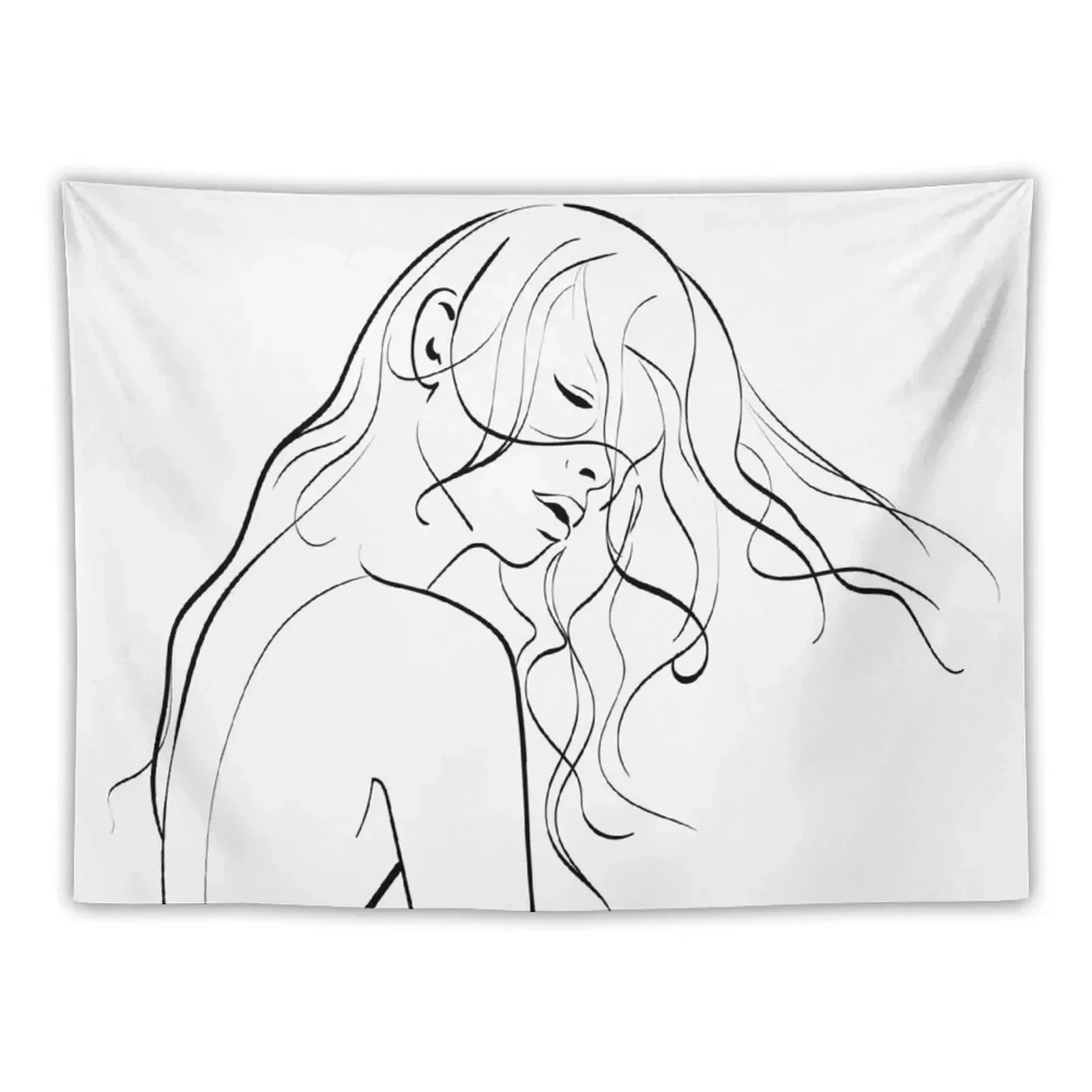 Woman One Line Drawing Abstract face art Extra large Wall Fashion poster Femme Mothers day gift Sketch Print Beauty hai Tapestry