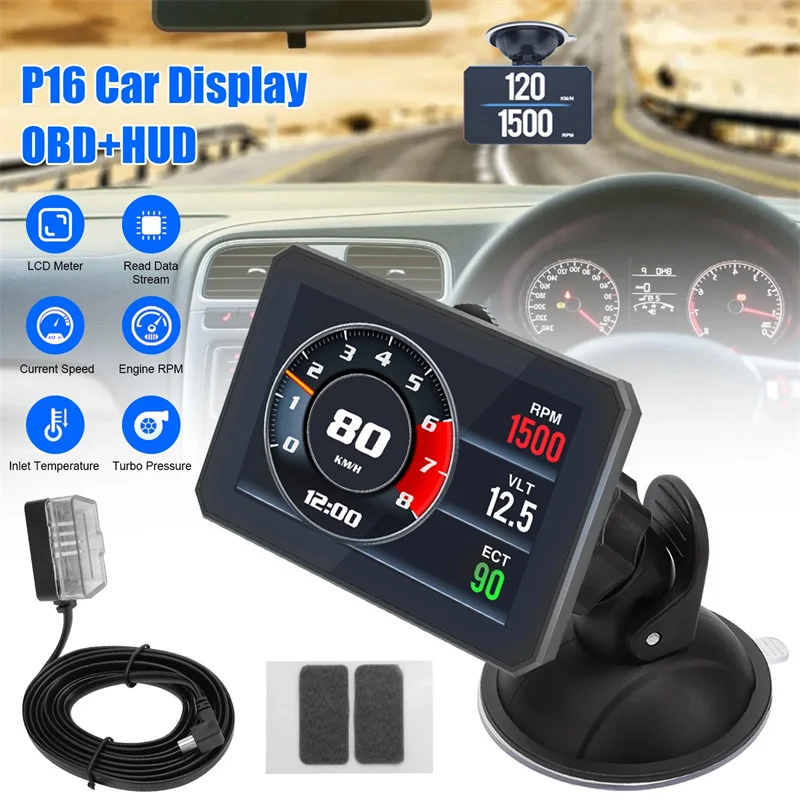 

Умный цифровой измеритель OBDII P16, приборная панель, дисплей общего пробега, цифровой спидометр, несколько HUD, вольт, температура воды