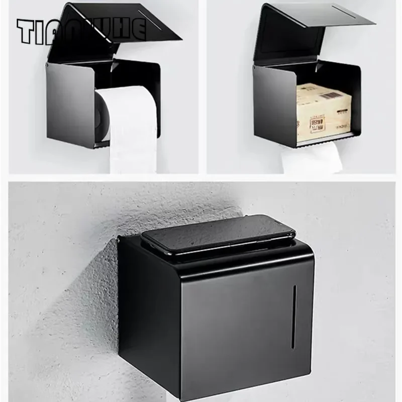 

Matte Black Toilet Paper Holder Wall Mount Bathroom Tissue Holder Mobile Phone Rack Paper Towel Holder