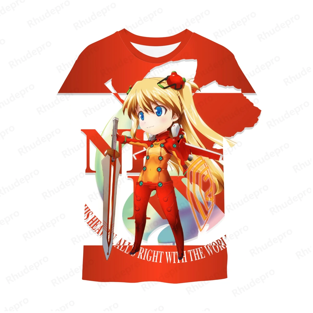 Camiseta de manga corta para hombre, ropa de calle de neón, camisas de moda de Genesis Evangelion, Tops de Hip Hop, nuevas camisetas para niños