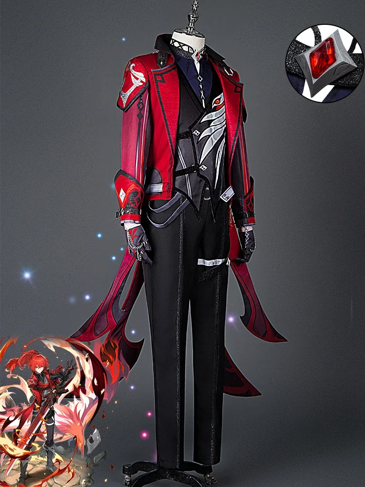 Genshin Impact Diluc Cosplay Costume pour homme, fréquence rouge de la nuit, tenue d'Halloween, jeu sur mesure