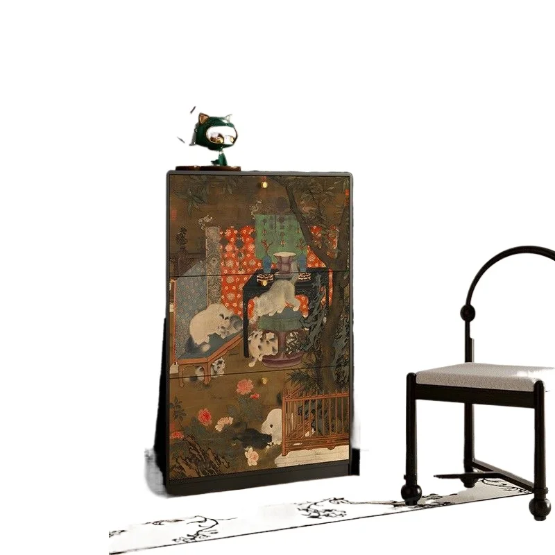 

Medieval style cat play picture solid wood floor shoe cabinet free installation entrance entrance cabinet decorative cabinet