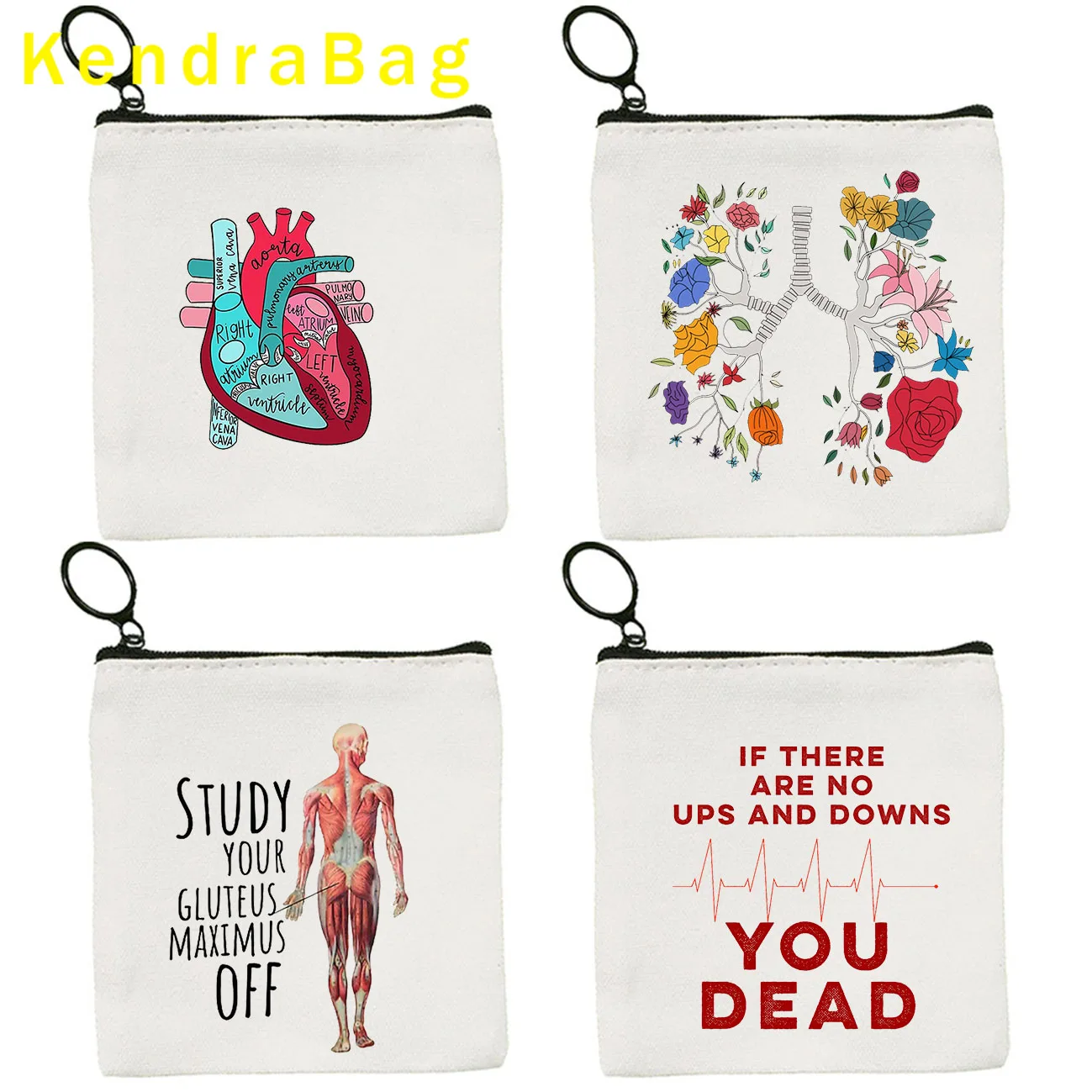 Funny Anatomy RN Doctor Nurse Anatomical Heart Brain Medical Nursing Gifts Stethoscope Key Coin Purse Canvas Bags Pouch Wallet