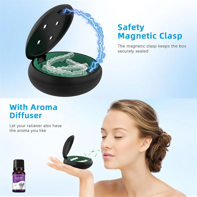 Newest UV Retainer Cleaner Case with Fan Compatible with Invisalign Case Mouth Guard Case Denture Case Night Guard Case