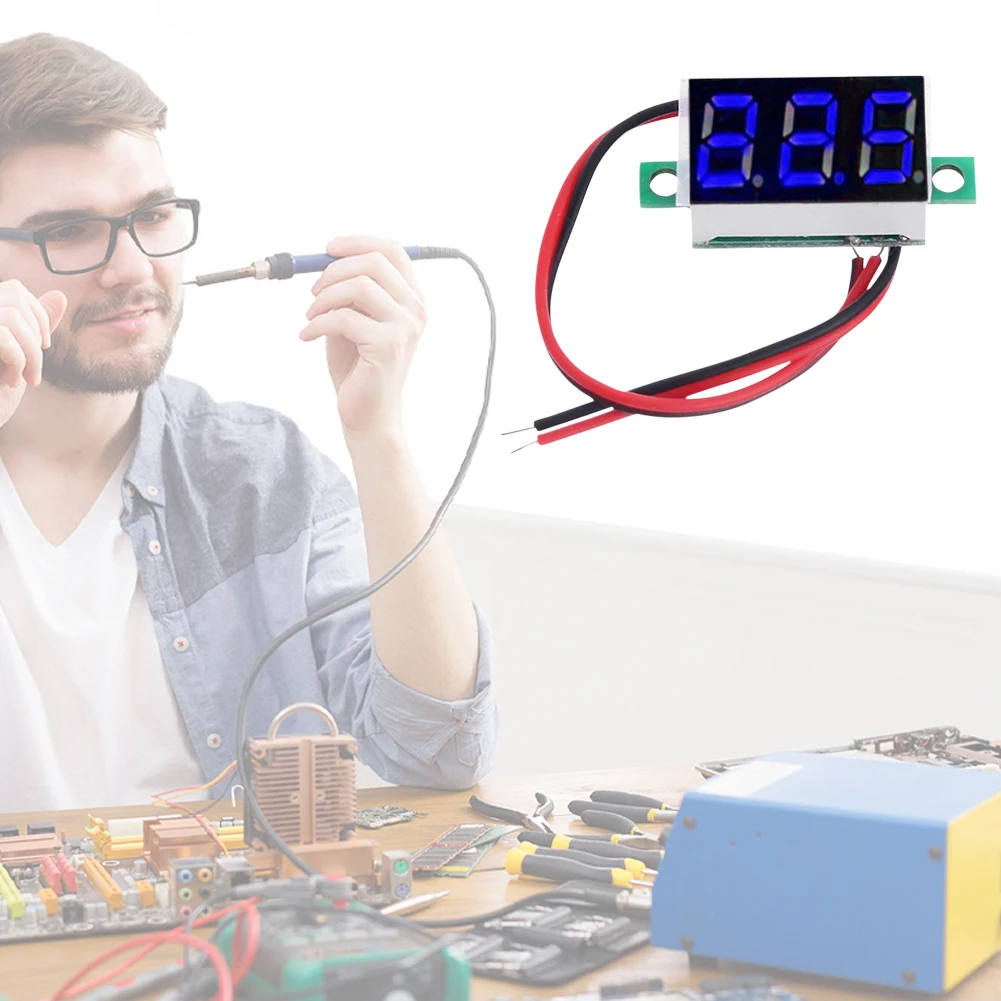0.36 Polegada led digital mini voltímetro 2 fios dc 4.5v-30v volts detector monitor painel azul/vermelho/verde display led