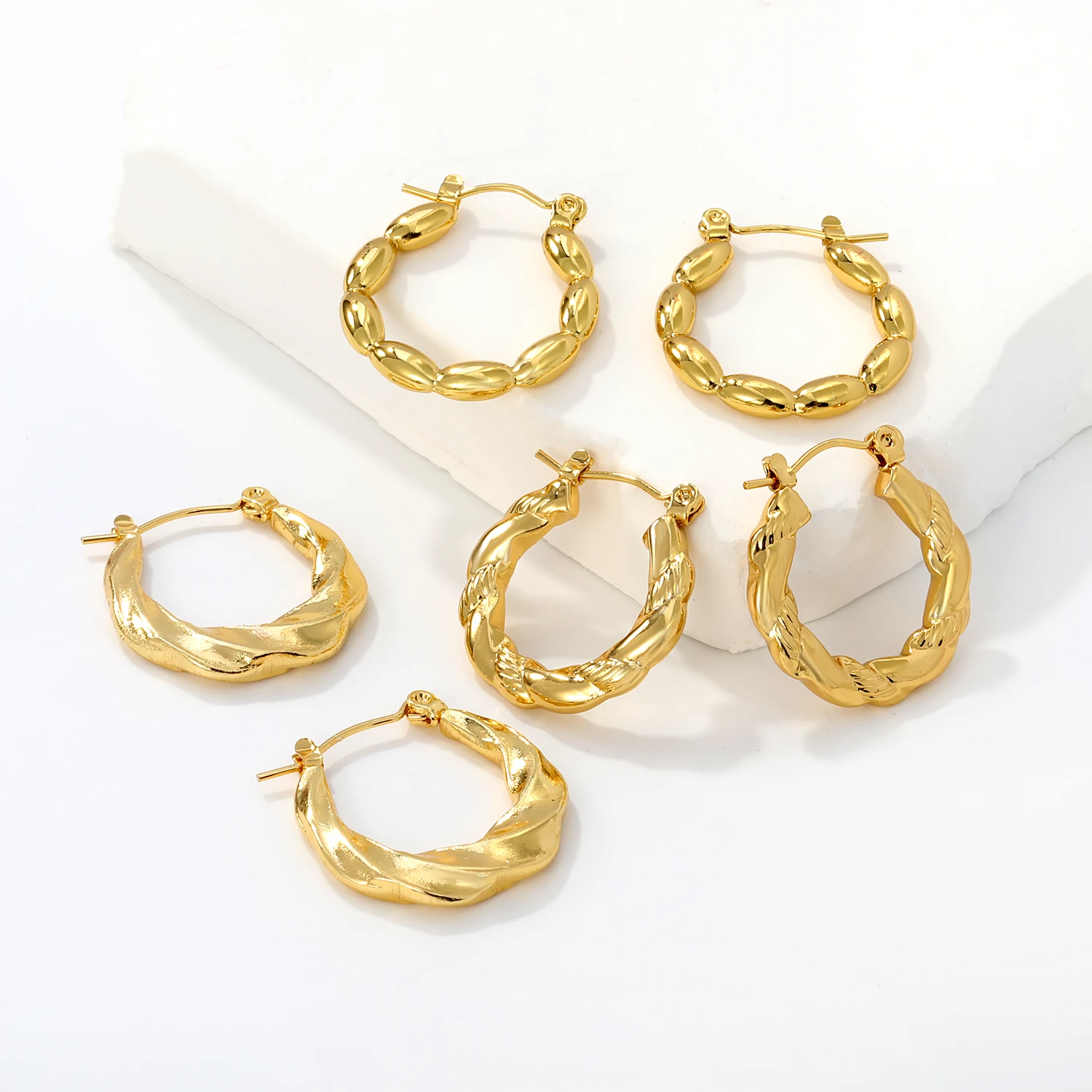 3 Pairs/Sets Vintage Fashion Stainless Steel Square and Round Hoop Earrings Simple Trendy Light Luxury Jewelry for Women