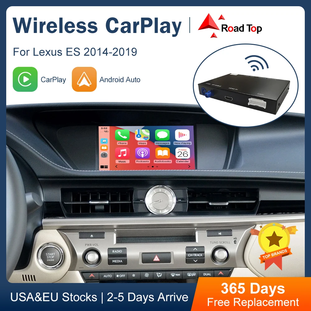 Road Top Wireless CarPlay Android Auto Interface for Lexus ES 2014-2019, with Mirror Link AirPlay Car Play Functions