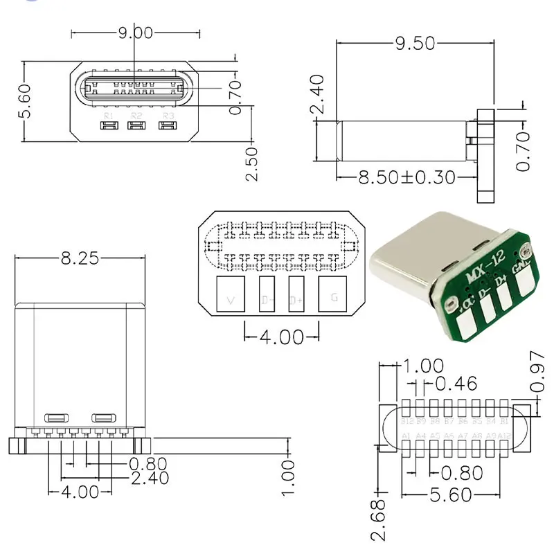 3/5/10/20 Buah USB 3.1 Tipe C Papan Patch Vertikal 16pin 4 /2 Kawat Las Pita Data PCB Papan USB Kepala Pria 16P Konektor Usb C
