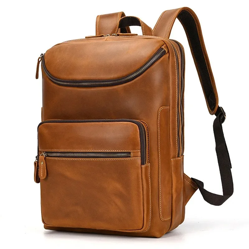 Men Genuine Leather Backpack Crazy Horse Leather Vintage Style Travel Bagpack Bag School Bag Leather Daypay Man Women Bag