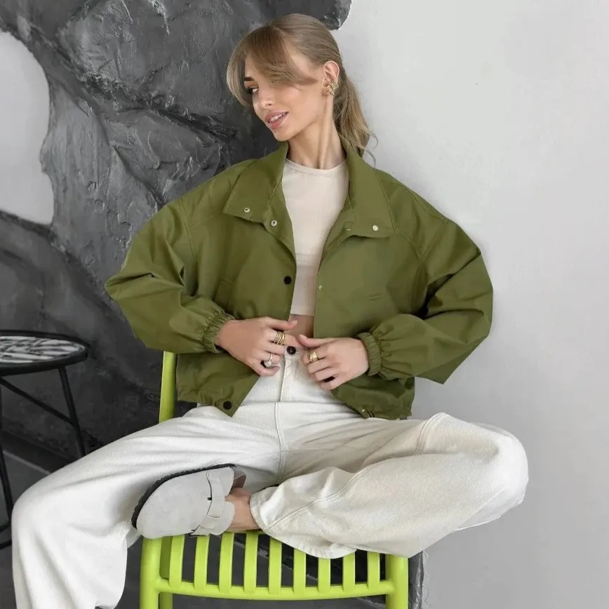 Lightweight Regular Fit Coat Elegant Commuter with Single Breasted Multi Button Front Standard Length Stand Collar Women Jacket