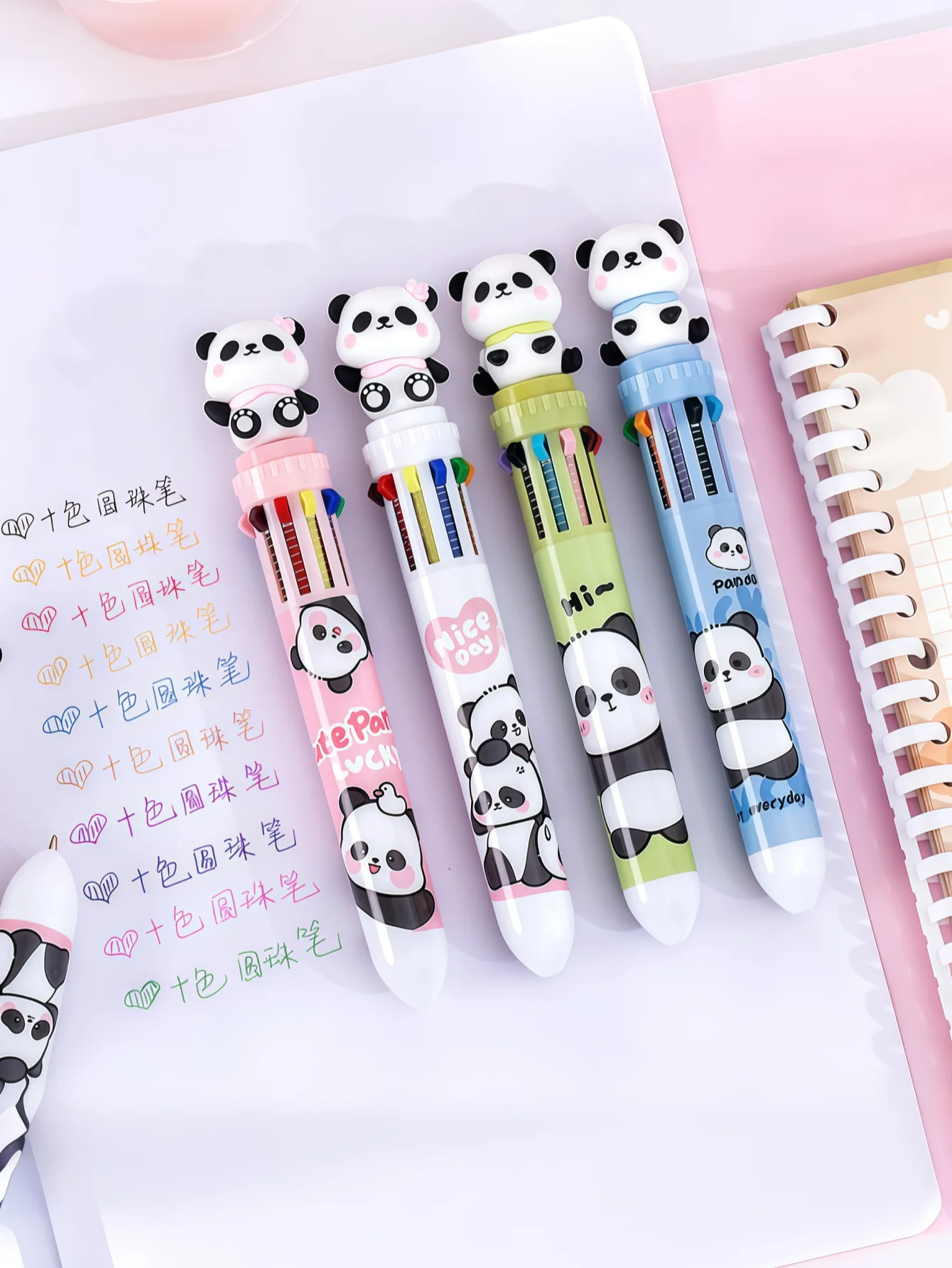 قلم حبر جاف كارتون باندا ذو 10 ألوان، قرطاسية إبداعية متعددة الألوان للطلاب، إنه أيضًا قلمًا لطيفًا بـ 10 ألوان من النوع الدفع. #4