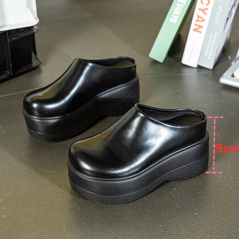 2026 New Style High-Heeled Women's Slippers Thick-Soled Closed-Toe Half-Slippers Women 9cm Summer Lolita Style Female Shoes