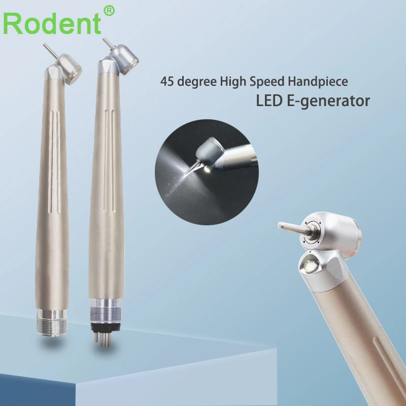 

Rodent Dental High Speed Handpiece With 45 Degree Small Head And LED E-generator Light Mini Head Turbine