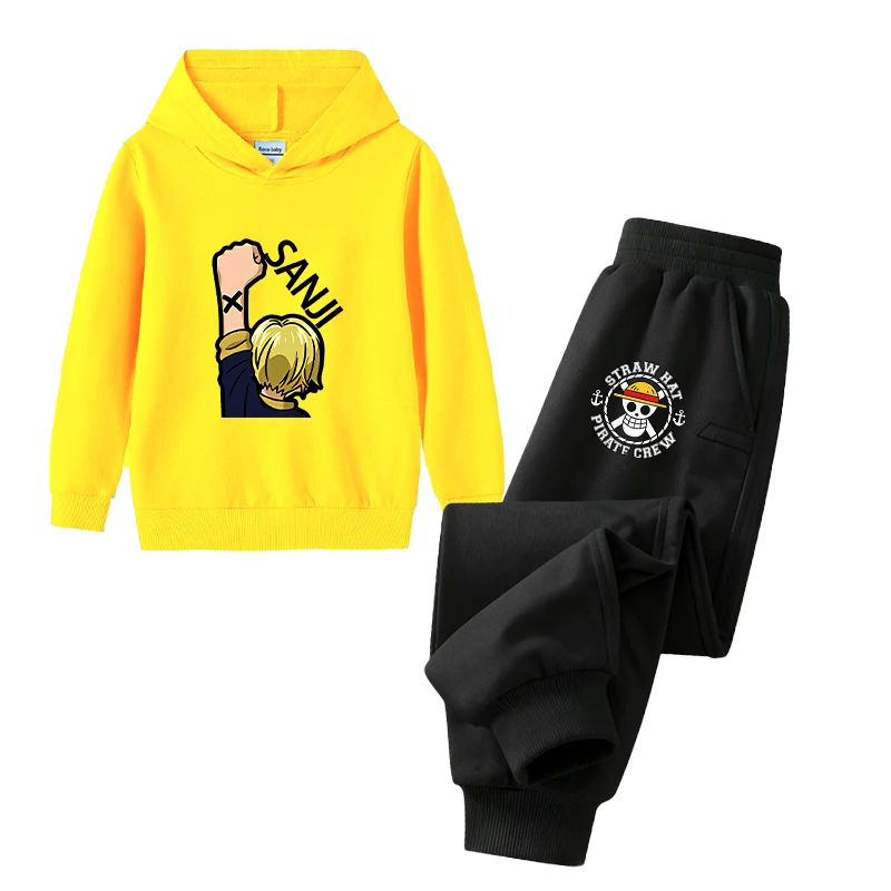 ONE PIECE LUFFY BOY Hooded Sweatshirt 2pcs Set Anime Clothes Suit Children Cartoon Pullover Sweatshirt Fashion Kid Clothing Tops 6