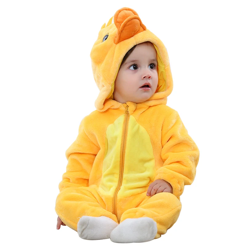 Umorden Baby Yellow Duck Costume Cosplay Kigurumi Cartoon Animal Rompers Infant Toddler Jumpsuit Flannel Halloween Fancy Dress