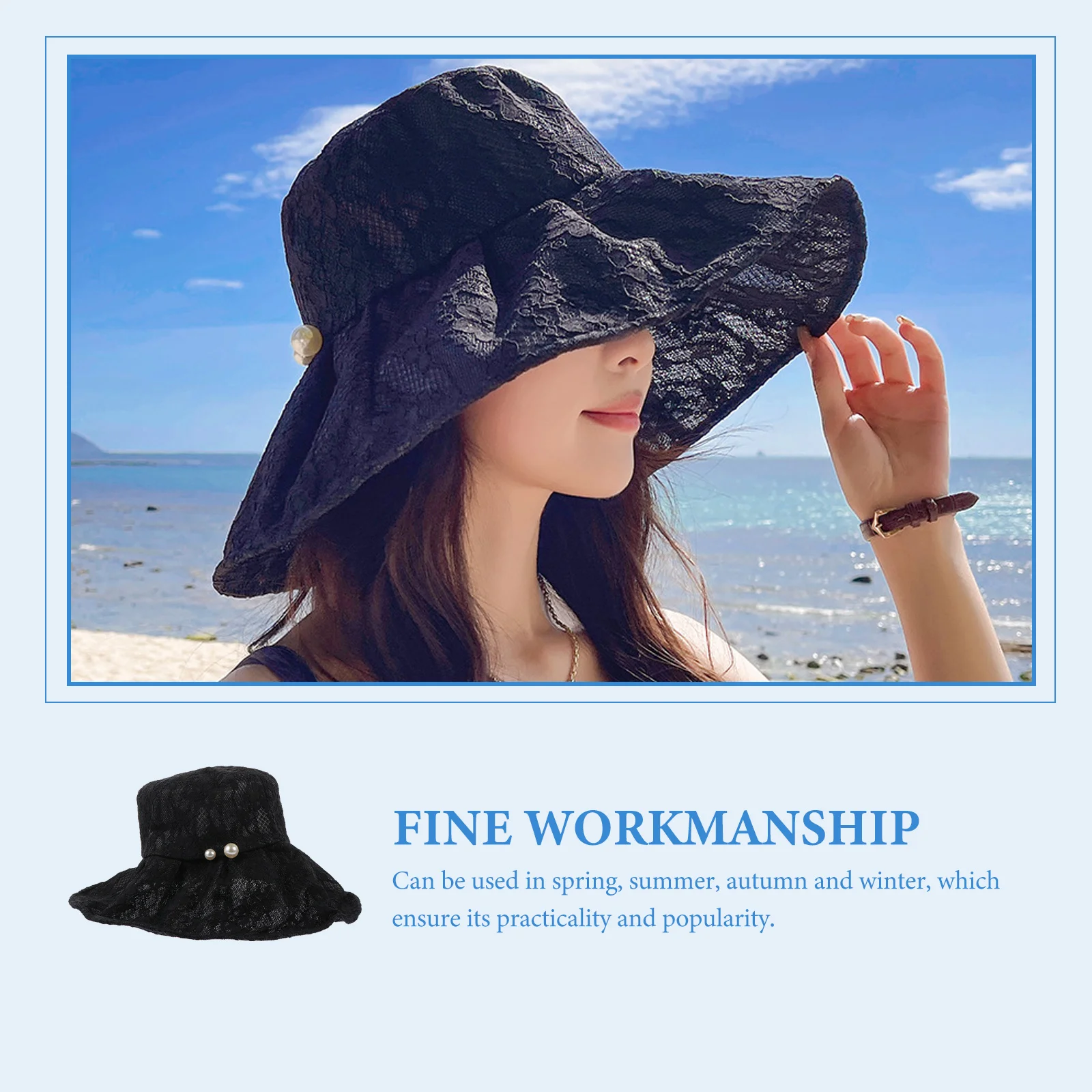 

Lace Brim Women Summer Beach UV Protection Outdoor Bucket Fisherman Style Women Summer Hat Lightweight