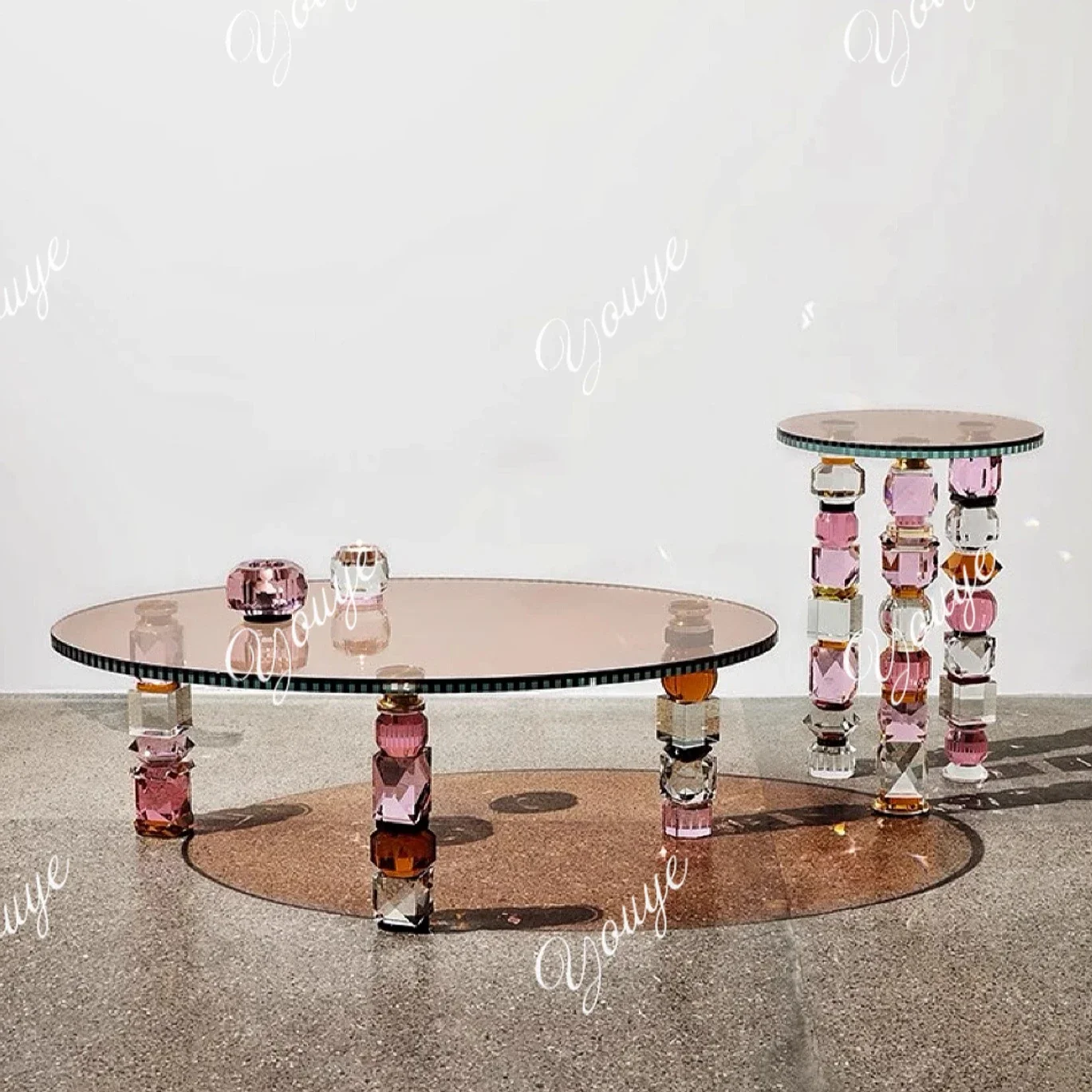 0 Italian Colored Crystal Glass Coffee Table Hand Cut Coffee Table Art Tea Table Living Room Home