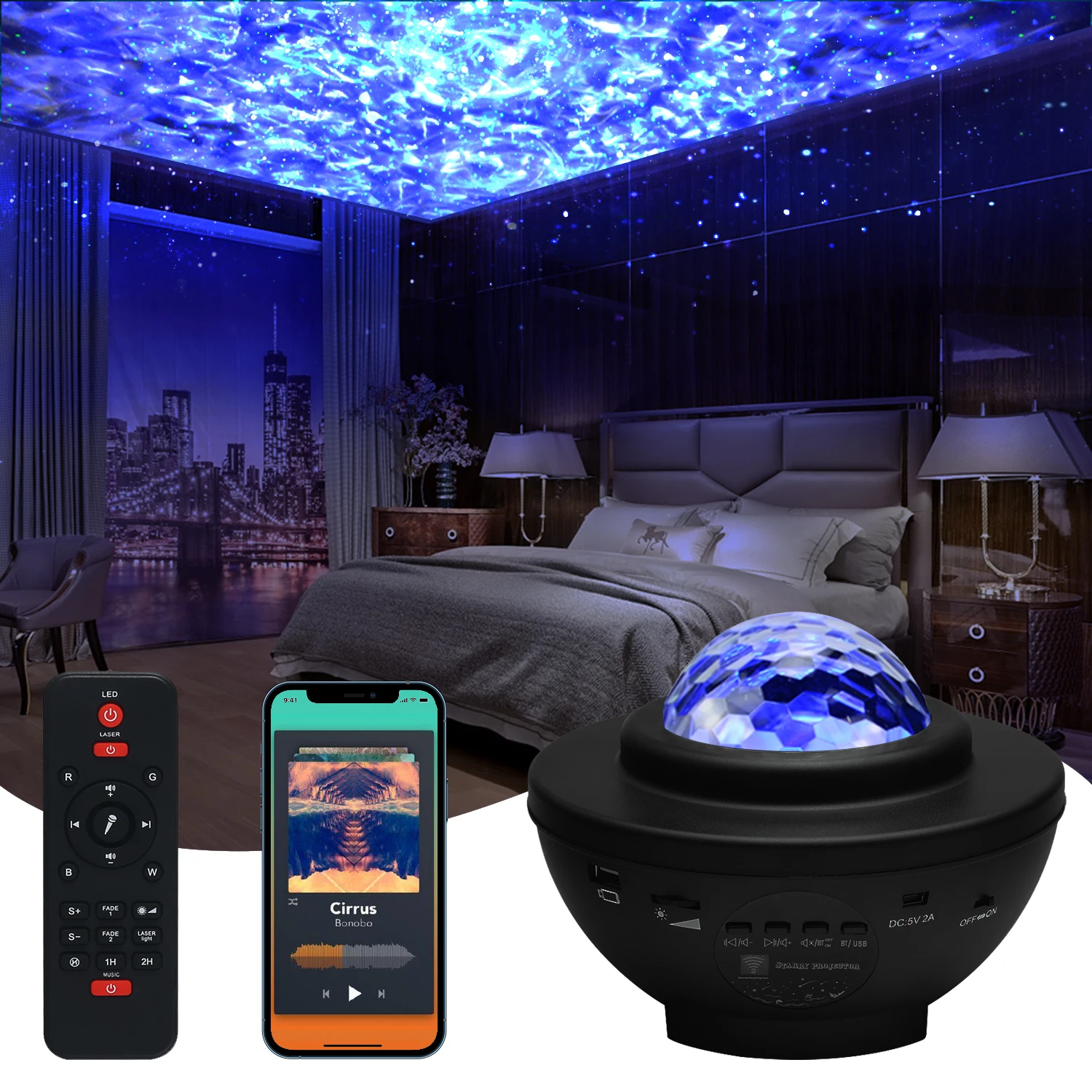 KEBINCPLED LED Star Galaxy Projector Starry Sky Night Light Built-In Bluetooth-Speaker Home Bedroom Decoration Kids Daygift