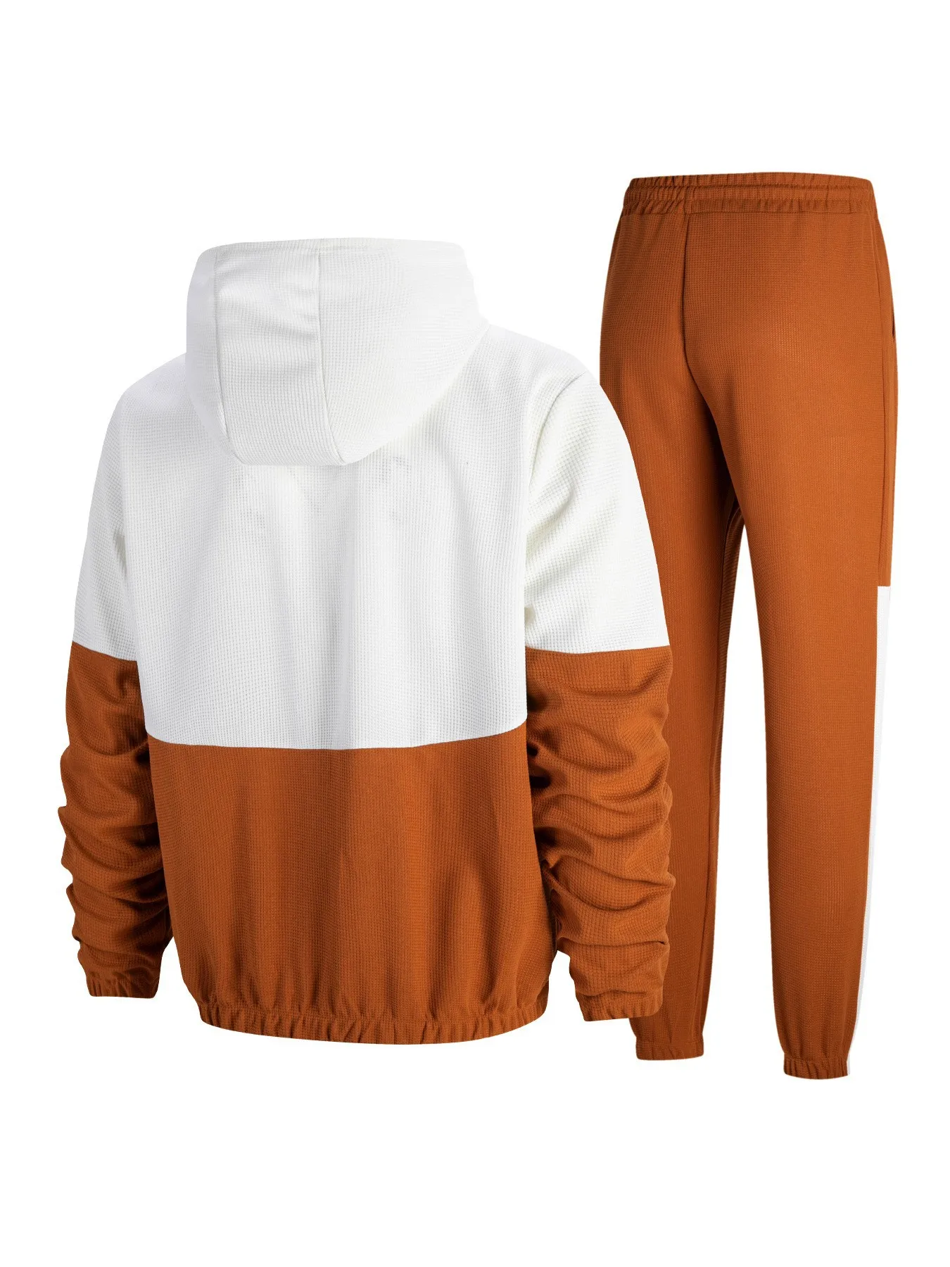 2025Cross border men's new spring and autumn hooded double pocket waffle color blocked jacket sports suit