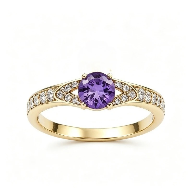 Cross Crystal Ring for Women Pavé Band Alloy Statement Ring Purple Stone Punk Vintage Jewelry Birthday Gift Party