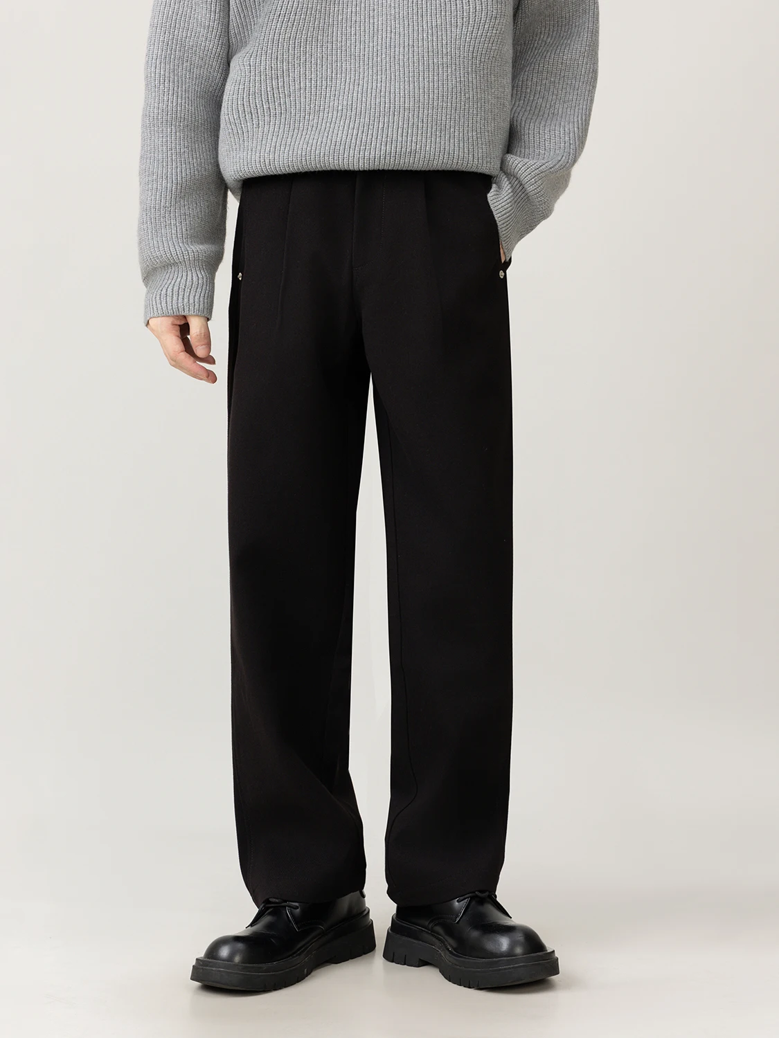 Men's Winter Straight Leg Woolen Suit Pants Drapey No Iron Business Commuter Versatile Warm Casual Long Trousers