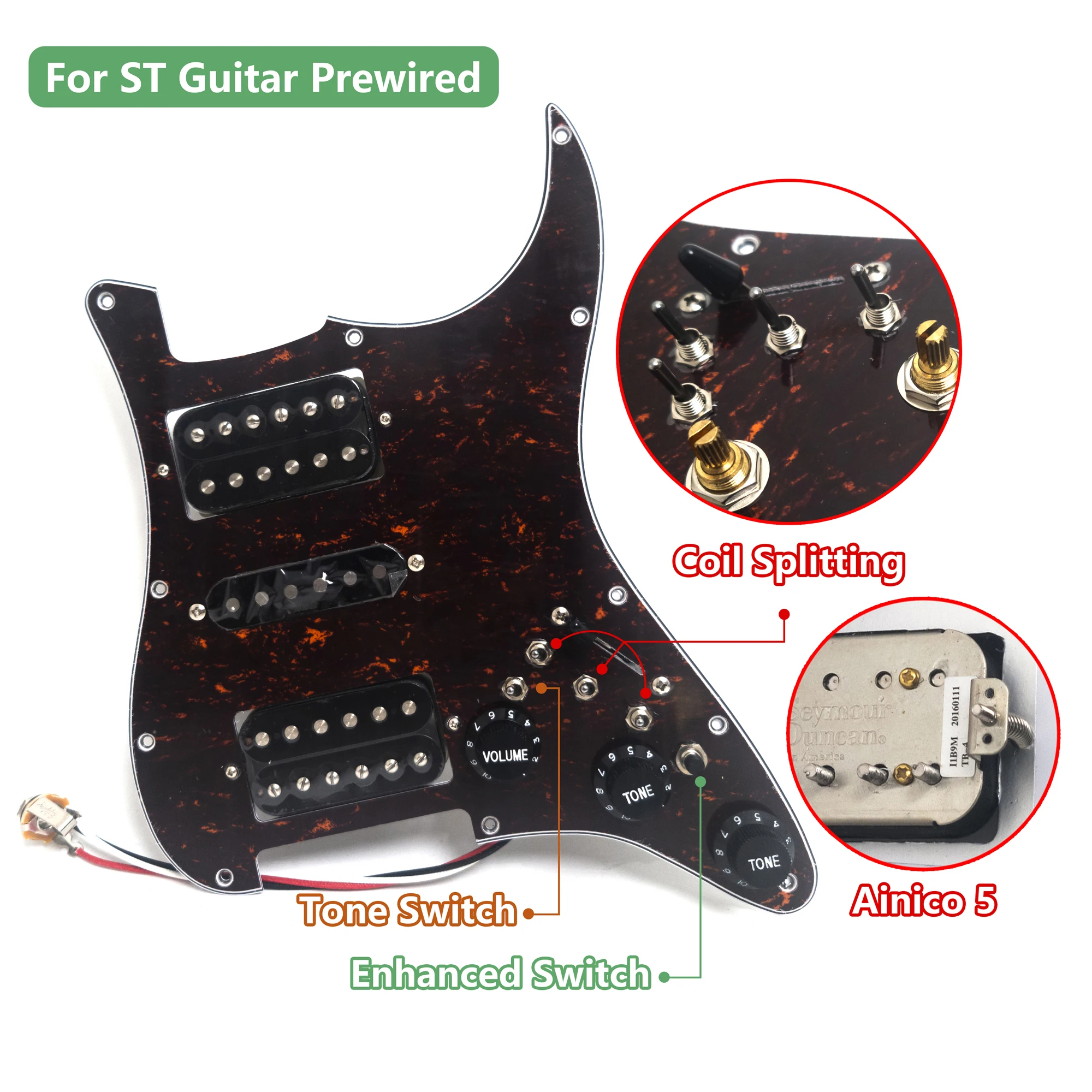 Pickguard pré-carregado para guitarra com divisão de bobina HSH Ainico 5 conjunto de captadores humbucker para guitarra elétrica ST