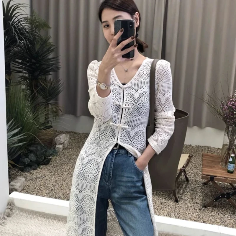 Nuovo stile cinese pizzo scollo a V Top per le donne 2025 inizio autunno nuovi Blusas Mujer Y2k di media lunghezza Split scava fuori camicette vestito