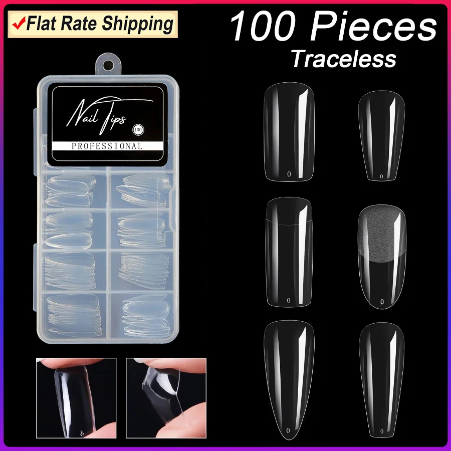 

100 Pieces Traceless Fake Nail Soft Gel Fake Nail Tips Coffin Ballerina Almond French Square Round Shape Nail Tips