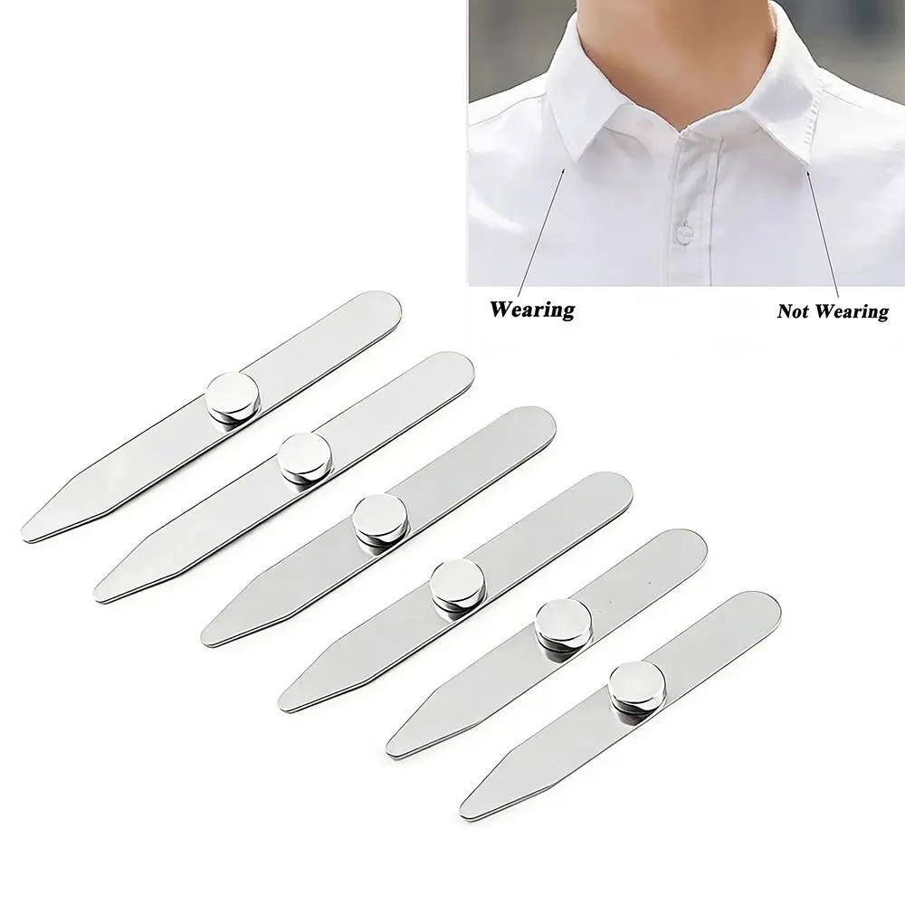 6Pcs Durable Stainless Steel Collar Stays Magnetic with Box Collar Support Collar Support Plate for Business Men