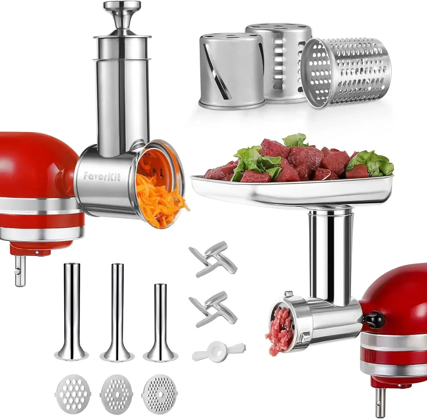 

Набор прочных насадок для измельчения мяса и нарезки для миксеров KitchenAid, из нержавеющей стали, пригодные для мытья в посудомоечной машине, с насадкой для сыра